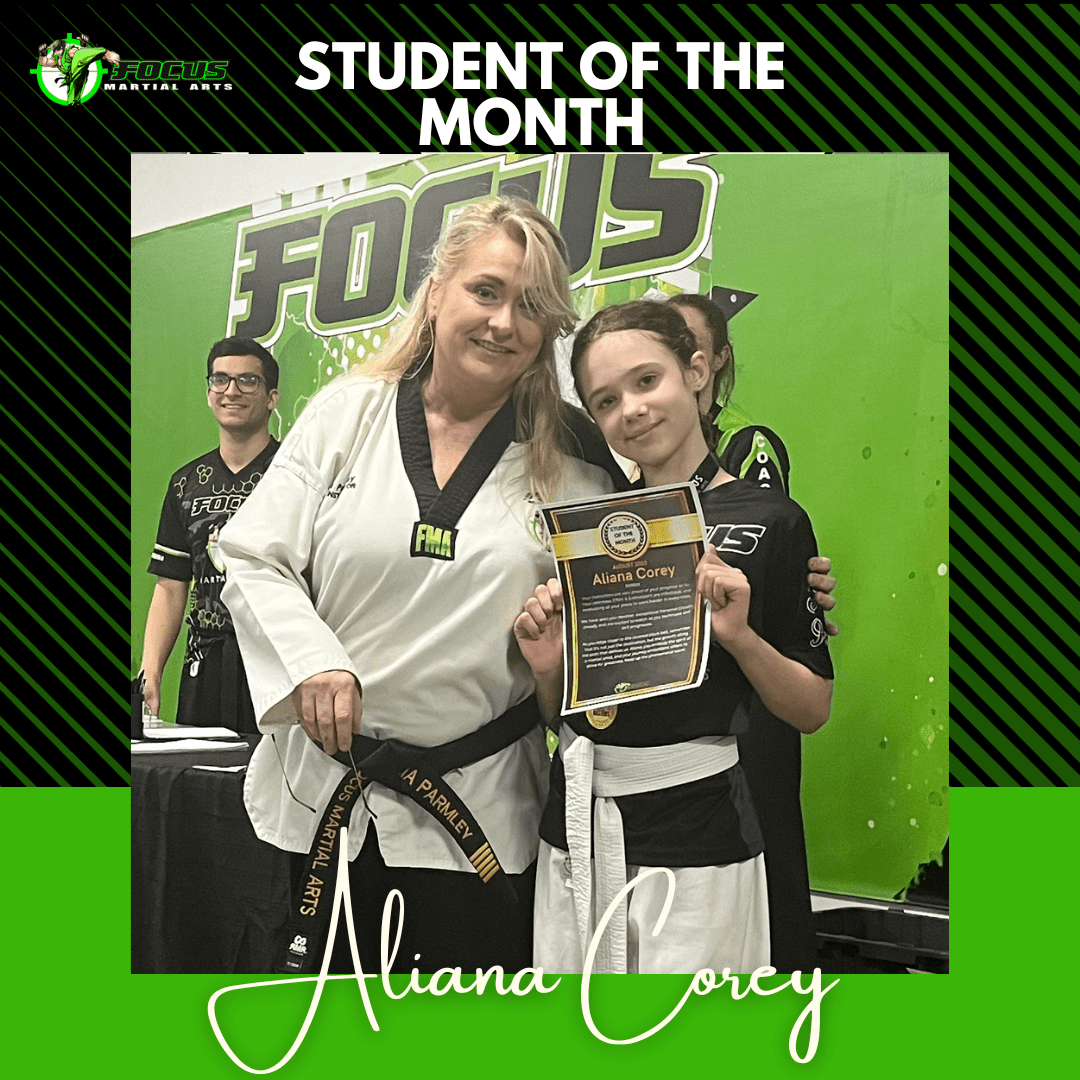 Student of the month focus martial arts grading August 2023